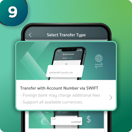 There are three channels available for Singapore. Choose “Transfer with Account Number via SWIFT” For other destination countries, there are one or two channels.