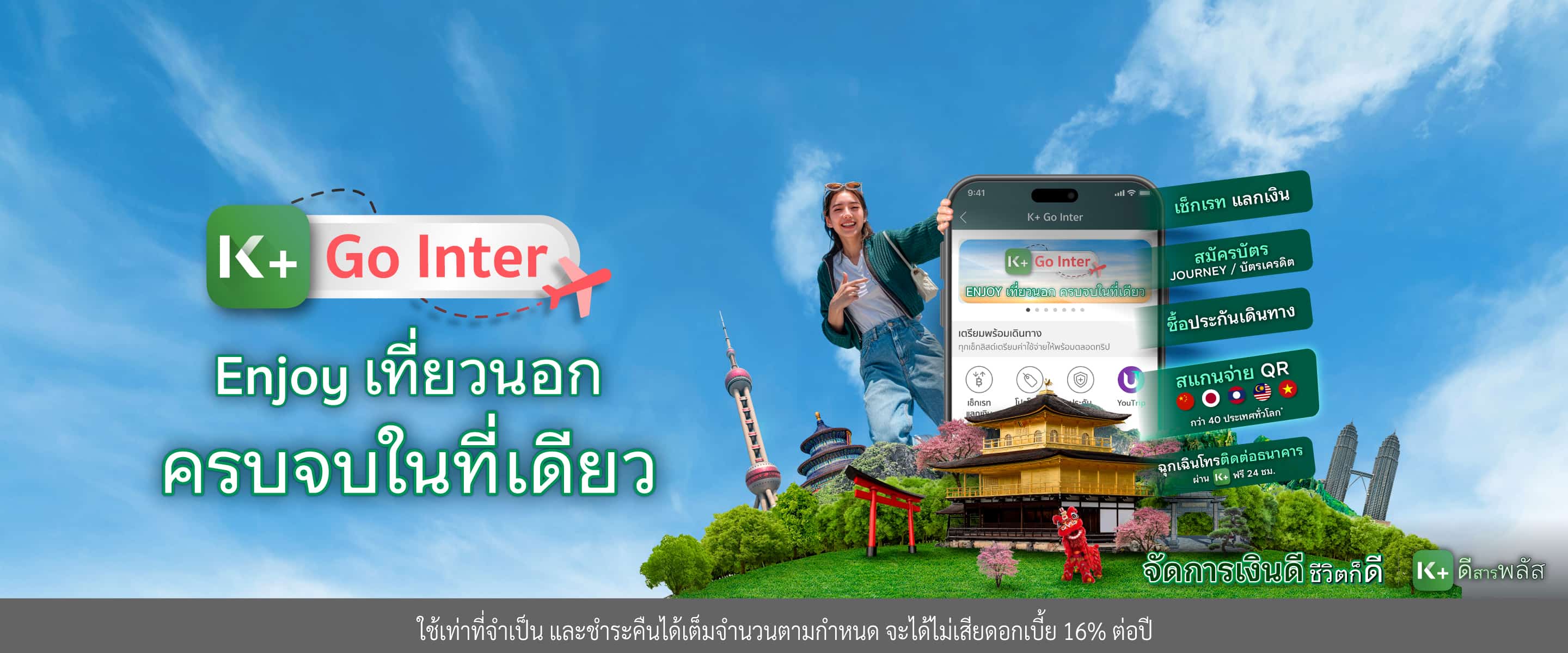 เที่ยวต่างประเทศ สแกนจ่าย ด้วย K PLUS สแกนจ่าย QR ที่ต่างประเทศ เที่ยวญี่ปุ่น จีน ยุโรป และอีกกว่า 40 ประเทศทั่วโลก ด้วย K+ Go Inter เรทดี ไม่ต้องแลกเงิน
