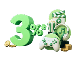 รับเงินคืนเพิ่มสูงสุด 3%* บนแอปดูหนัง ฟังเพลง เกมส์ คอนเสิร์ต