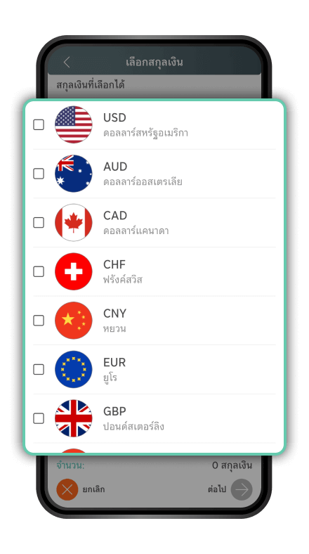 เลือกสุกลเงินที่ต้องการเปิดบัญชี