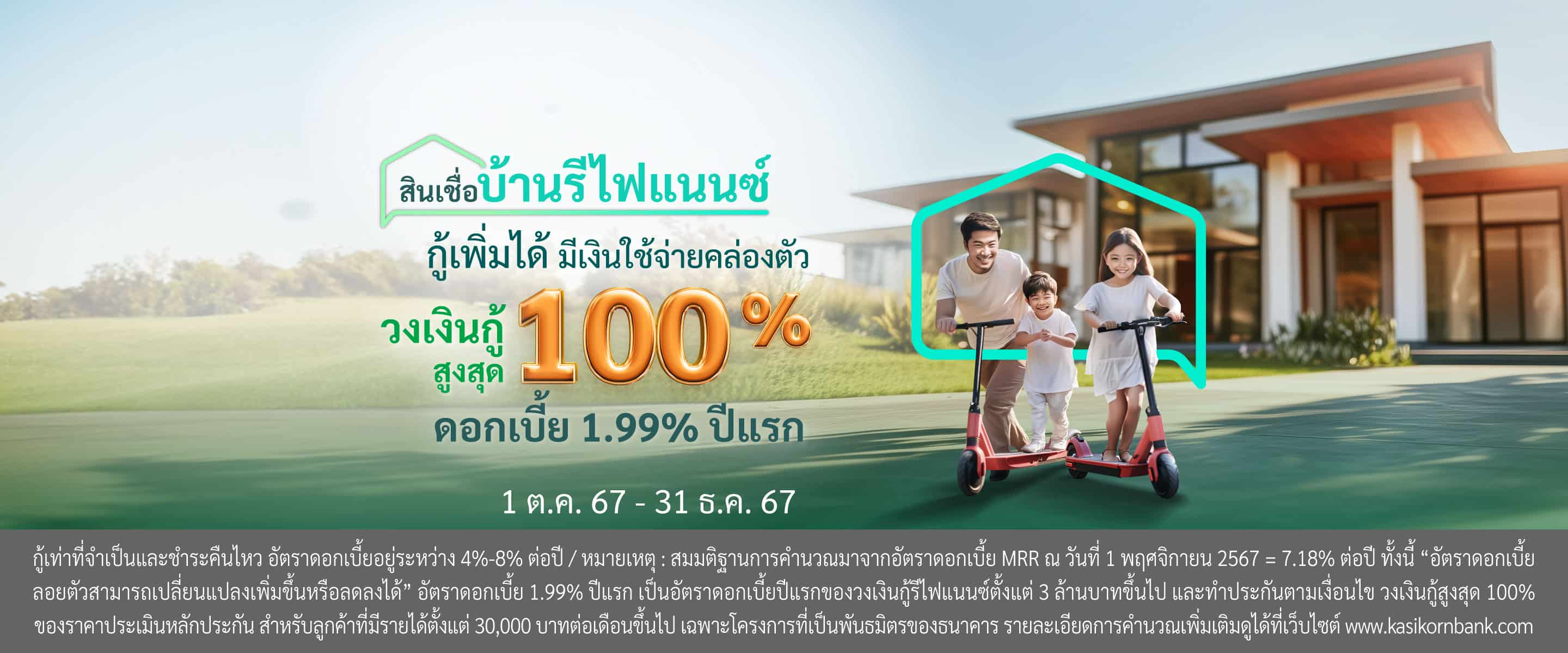 สินเชื่อบ้านรีไฟแนนซ์ ผ่อนคอนโดหมดไว ดอกเบี้ยเริ่ม 1.99% ปีแรก