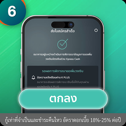 วิธีเพิ่มวงเงินถาวร ขั้นตอนที่ 6 : กด “ตกลง” เพื่อส่งใบสมัคร
