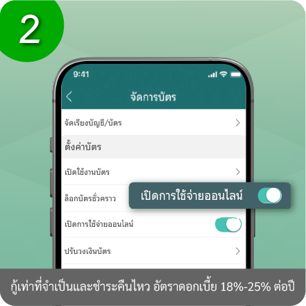 วิธีเปิด/ปิดการใช้จ่ายออนไลน์ ขั้นตอนที่ 2 : เลื่อนปุ่มเพื่อเปิด หรือ ปิดการใช้จ่ายออนไลน์​