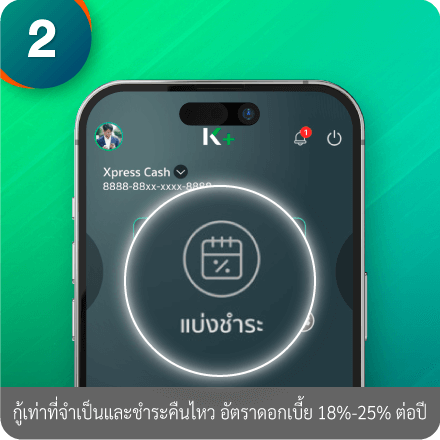 วิธีผ่อนสินค้านานสุด 36 เดือน ขั้นตอนที่ 2 : ปัดหน้าจอไปหน้า “บัตรเงินด่วน” กด “แบ่งชำระ”